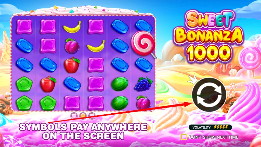 Стартовый экран Sweet Bonanza 1000: символы платят в любом месте поля